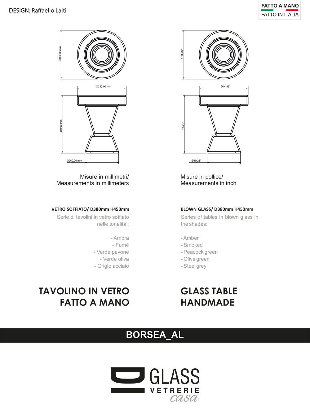 tavolo in vetro soffiato borsea alto