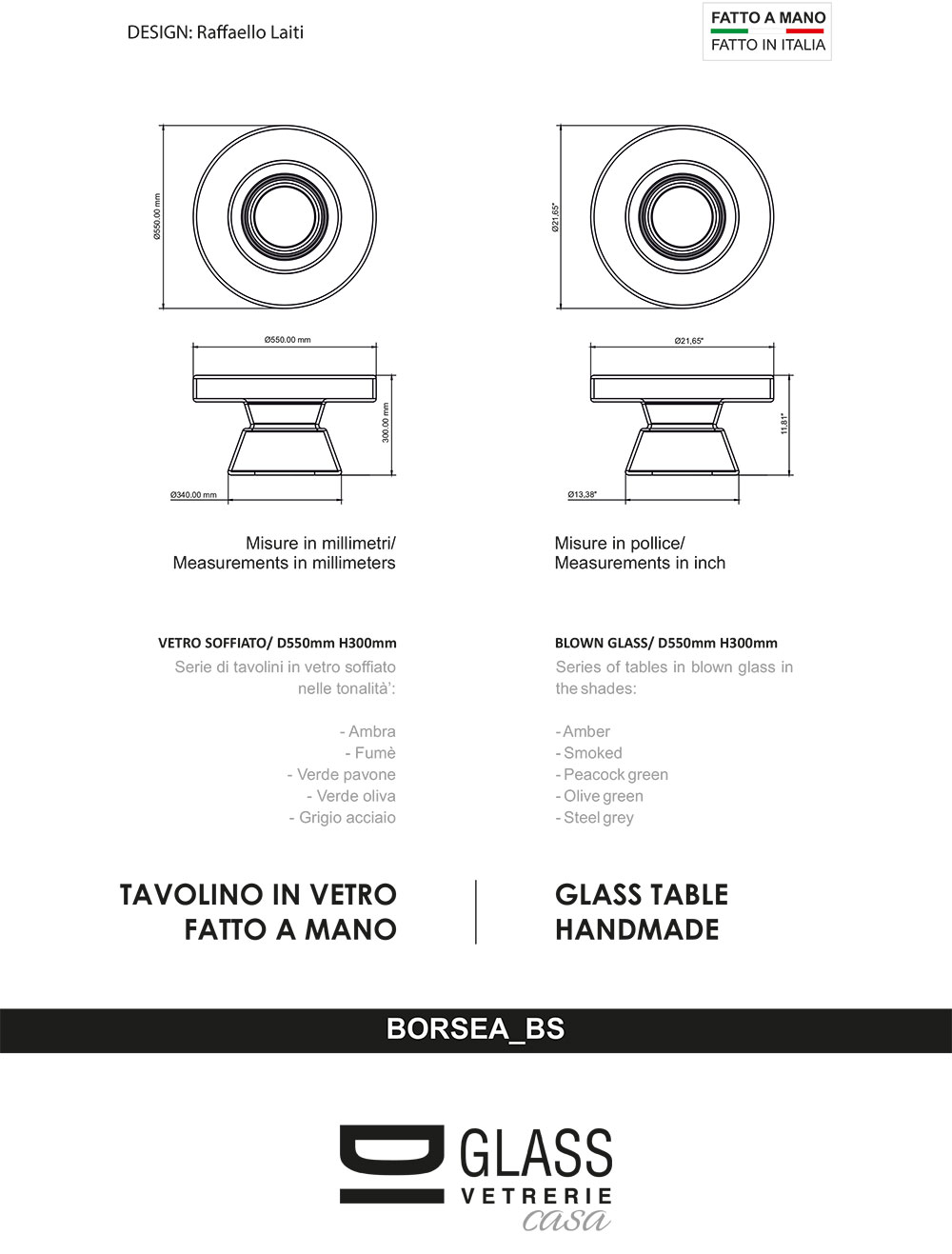 tavolo in vetro soffiato borsea basso